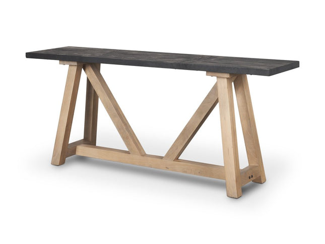 70" Black and Brown Solid Wood Trestle Console Table