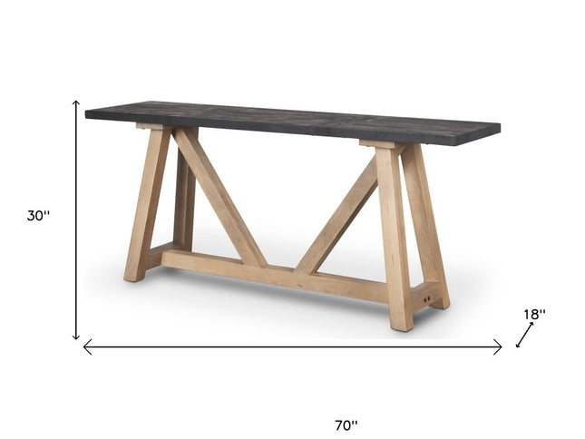 70" Black and Brown Solid Wood Trestle Console Table