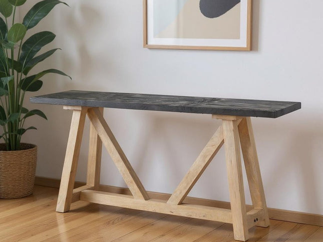 70" Black and Brown Solid Wood Trestle Console Table
