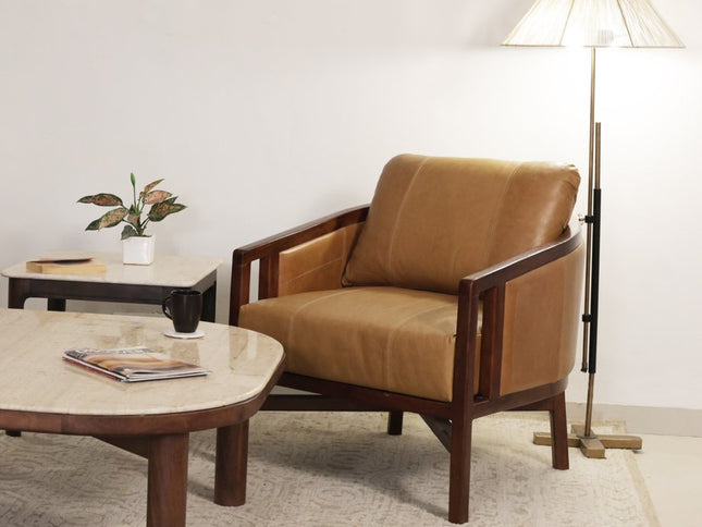 32" Brown Genuine Leather Arm Chair