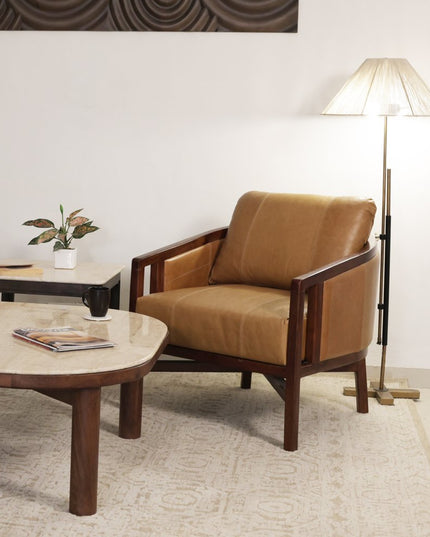 32" Brown Genuine Leather Arm Chair