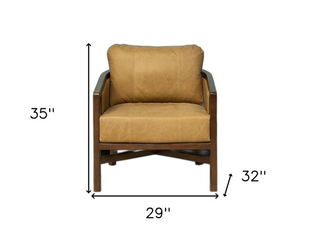 32" Brown Genuine Leather Arm Chair