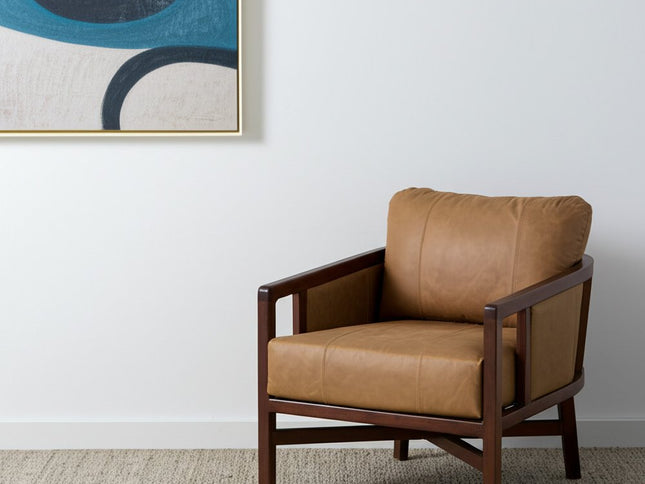 32" Brown Genuine Leather Arm Chair