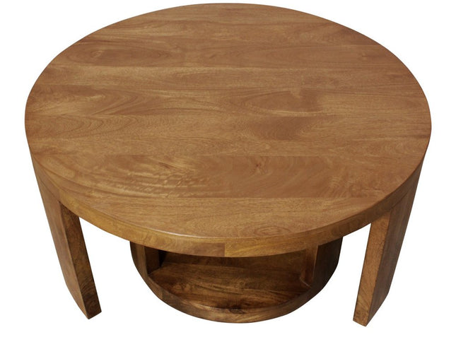 Set of Two Walnut Solid Wood Round Distressed Solid Nested Coffee Tables