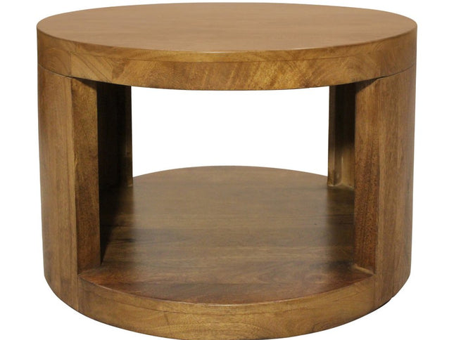 Set of Two Walnut Solid Wood Round Distressed Solid Nested Coffee Tables