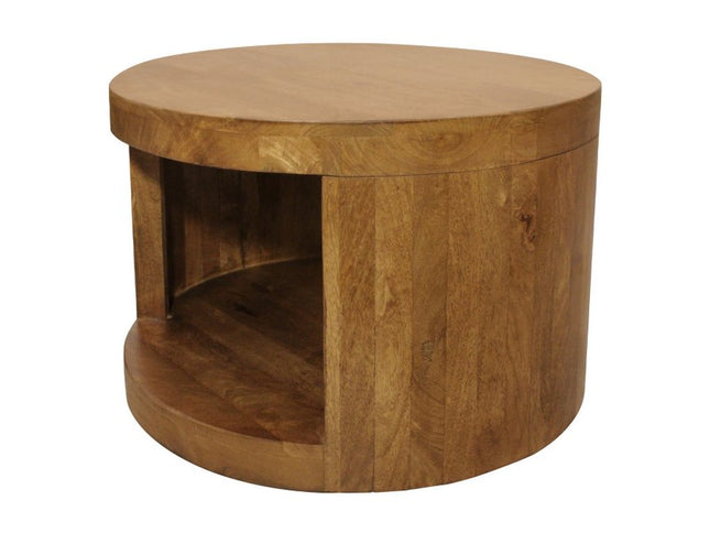 Set of Two Walnut Solid Wood Round Distressed Solid Nested Coffee Tables