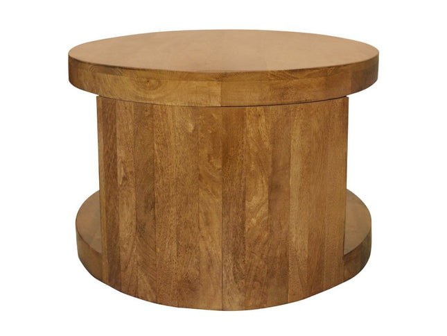 Set of Two Walnut Solid Wood Round Distressed Solid Nested Coffee Tables