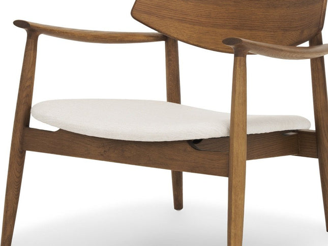 27" Brown And Cream Upholstery And Solid Wood Arm Chair