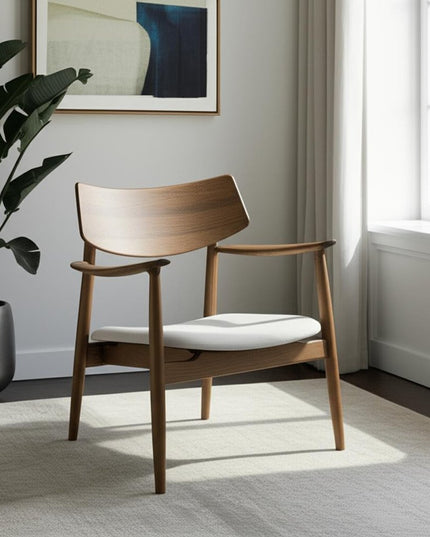 27" Brown And Cream Upholstery And Solid Wood Arm Chair