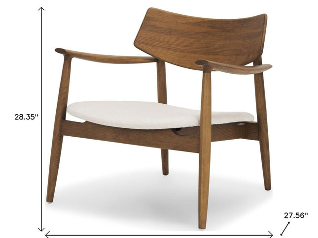 27" Brown And Cream Upholstery And Solid Wood Arm Chair