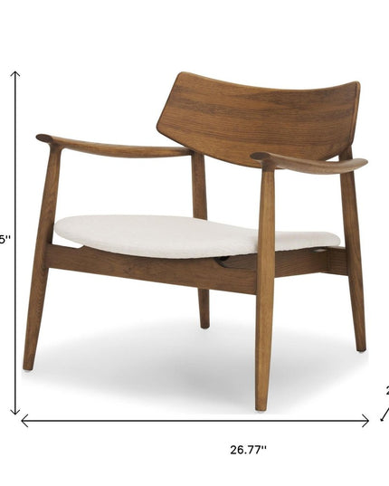 27" Brown And Cream Upholstery And Solid Wood Arm Chair