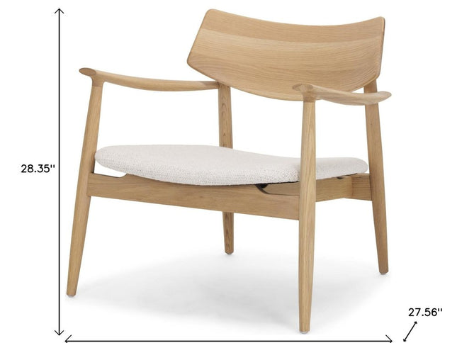 27" Cream and Natural Upholstery and Solid Wood Arm Chair
