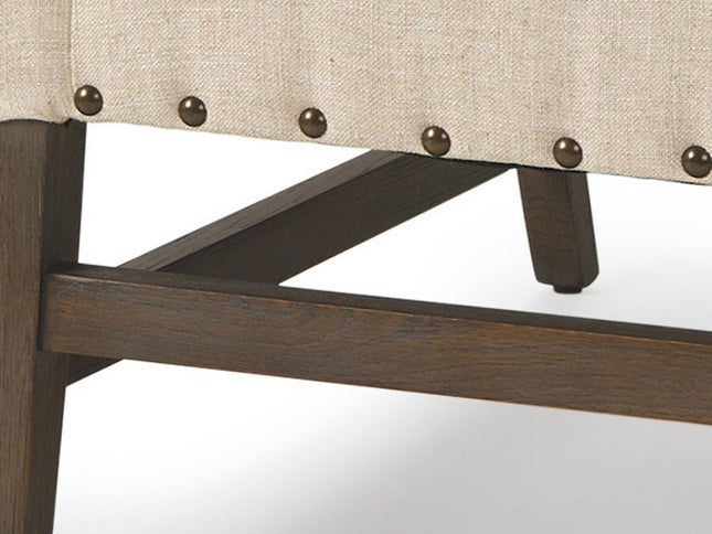 30" Cream and Brown Linen and Solid Wood Arm Chair