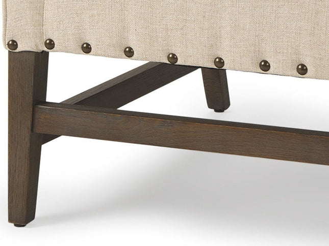 30" Cream and Brown Linen and Solid Wood Arm Chair