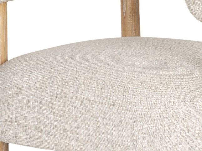 31" Cream and Natural Linen and Solid Wood Barrel Chair