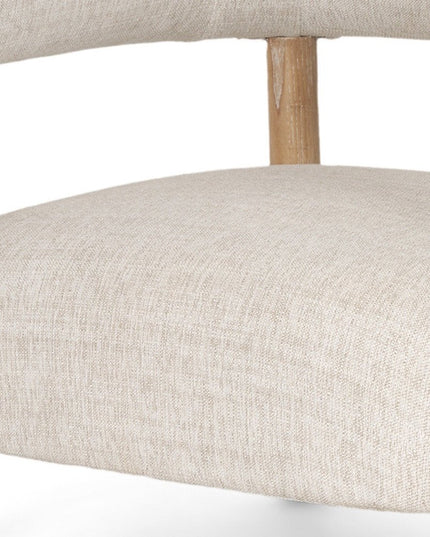 31" Cream and Natural Linen and Solid Wood Barrel Chair