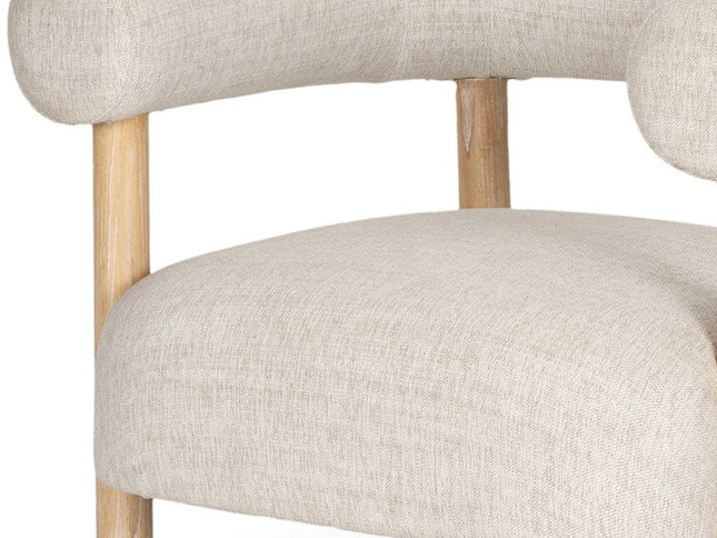 31" Cream and Natural Linen and Solid Wood Barrel Chair