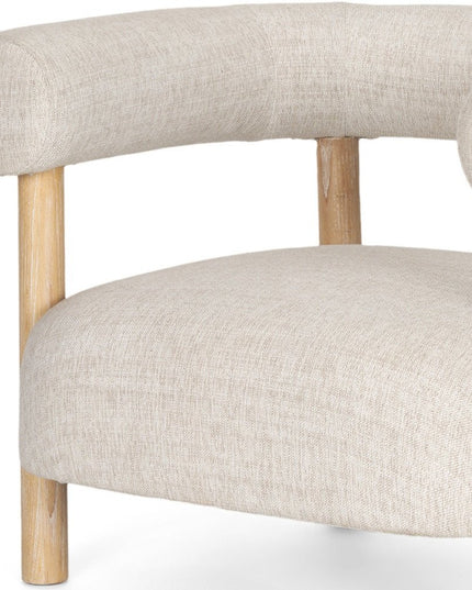 31" Cream and Natural Linen and Solid Wood Barrel Chair
