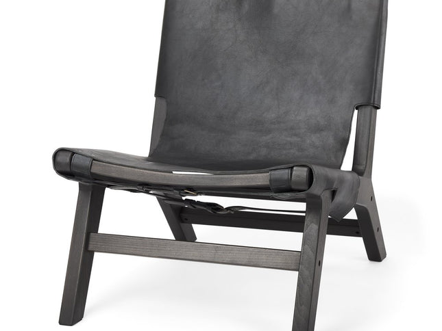 32" Black Genuine Leather and Solid Wood Slipper Chair