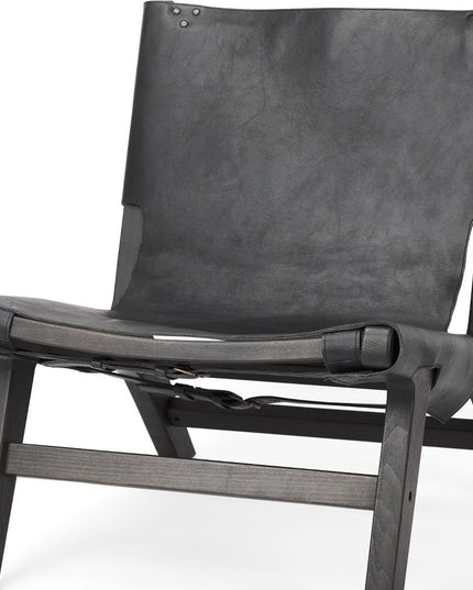 32" Black Genuine Leather and Solid Wood Slipper Chair