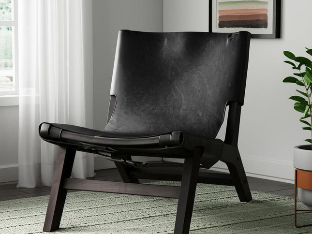 32" Black Genuine Leather and Solid Wood Slipper Chair