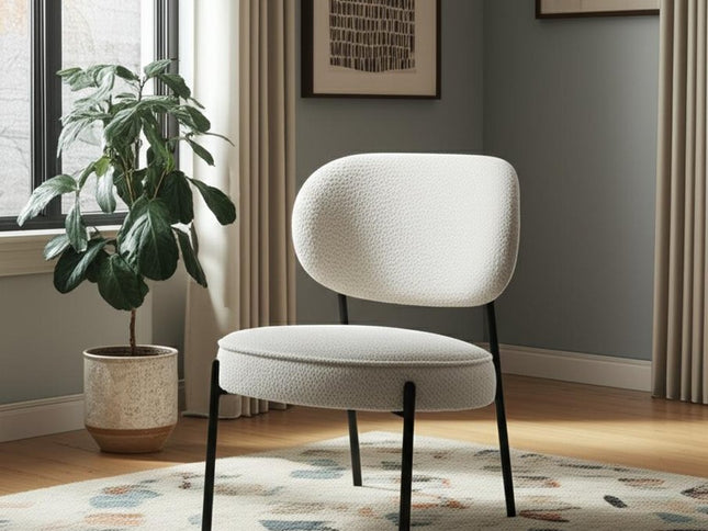 21" Cream and Black Boucle and Metal Lounge Chair