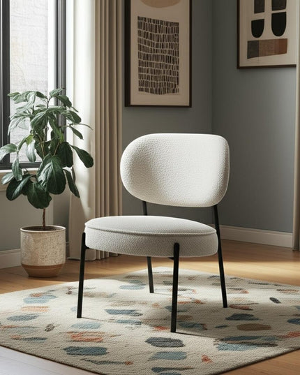 21" Cream and Black Boucle and Metal Lounge Chair