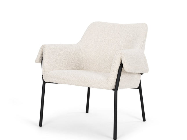 31" Cream and Black Boucle and Metal Arm Chair