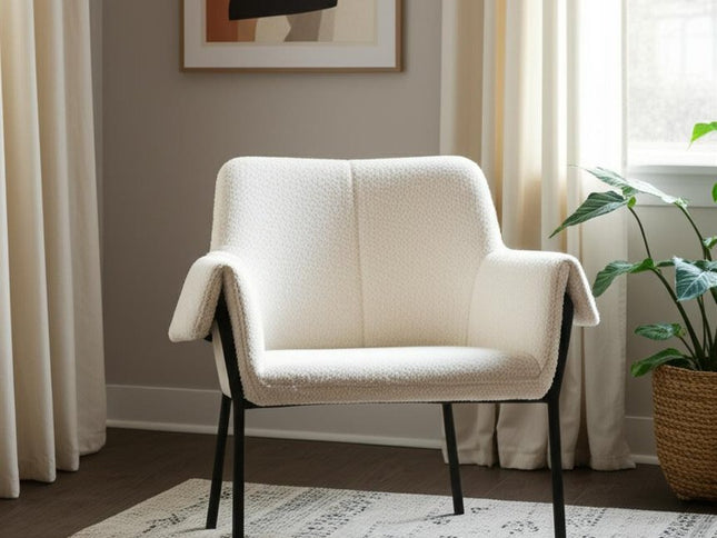 31" Cream and Black Boucle and Metal Arm Chair