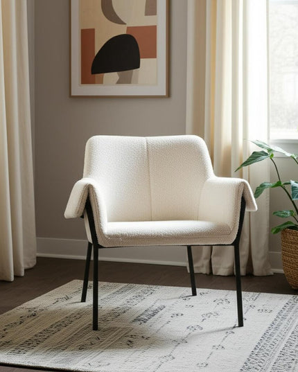 31" Cream and Black Boucle and Metal Arm Chair