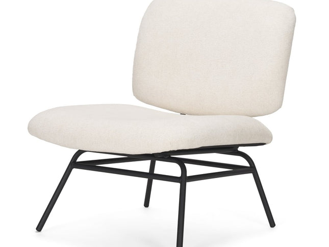 25" Cream and Black Chenille and Metal Slipper Chair