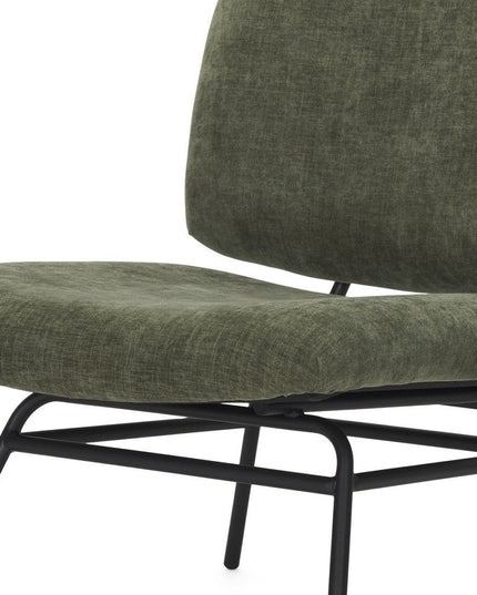 30" Green and Black Chenille and Metal Slipper Chair