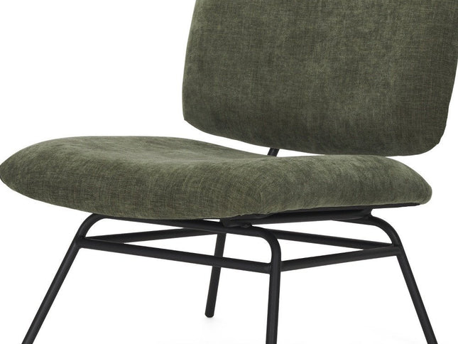 30" Green and Black Chenille and Metal Slipper Chair