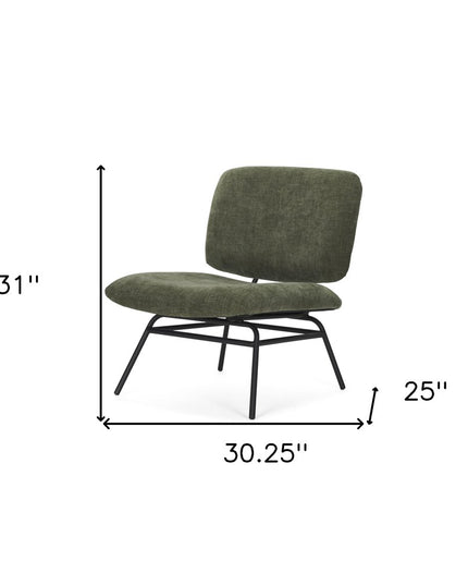 30" Green and Black Chenille and Metal Slipper Chair