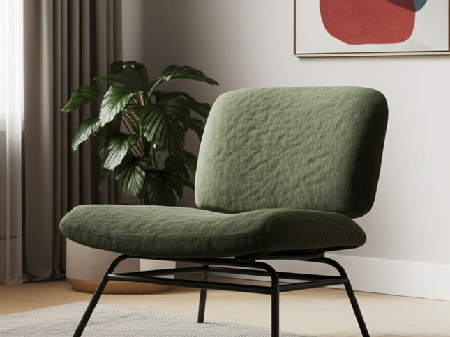 30" Green and Black Chenille and Metal Slipper Chair