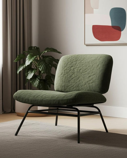 30" Green and Black Chenille and Metal Slipper Chair