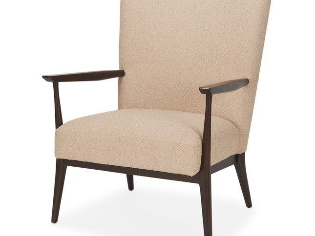 29" Beige and Dark Brown Boucle and Solid Wood Wingback Chair