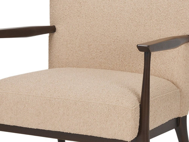 29" Beige and Dark Brown Boucle and Solid Wood Wingback Chair