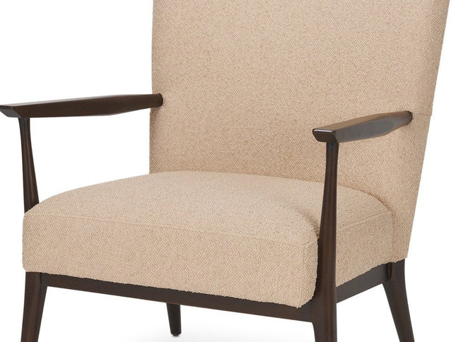 29" Beige and Dark Brown Boucle and Solid Wood Wingback Chair