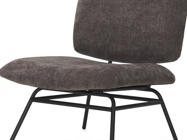 30" Charcoal and Black Chenille and Metal Slipper Chair