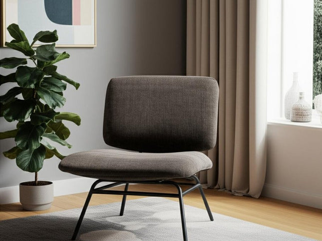 30" Charcoal and Black Chenille and Metal Slipper Chair