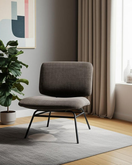 30" Charcoal and Black Chenille and Metal Slipper Chair