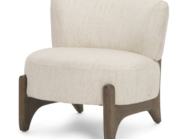 29" Cream and Dark Brown Upholstery and Solid Wood Slipper Chair