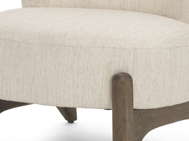 29" Cream and Dark Brown Upholstery and Solid Wood Slipper Chair