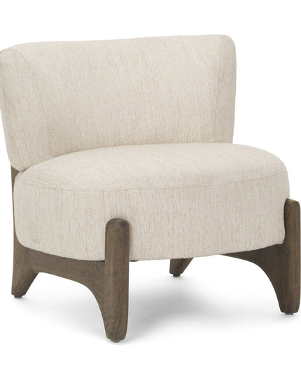 29" Cream and Dark Brown Upholstery and Solid Wood Slipper Chair