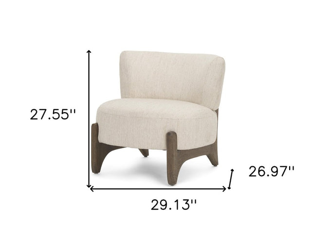 29" Cream and Dark Brown Upholstery and Solid Wood Slipper Chair