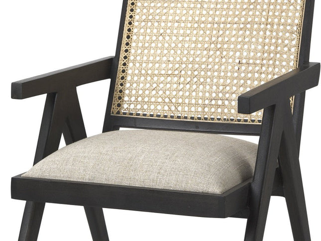 28" Gray and Black Linen and Solid Wood Arm Chair