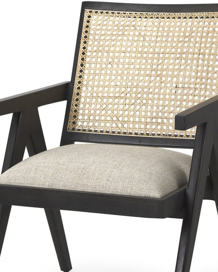 28" Gray and Black Linen and Solid Wood Arm Chair