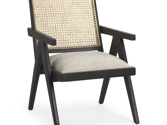 28" Gray and Black Linen and Solid Wood Arm Chair