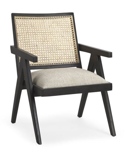 28" Gray and Black Linen and Solid Wood Arm Chair